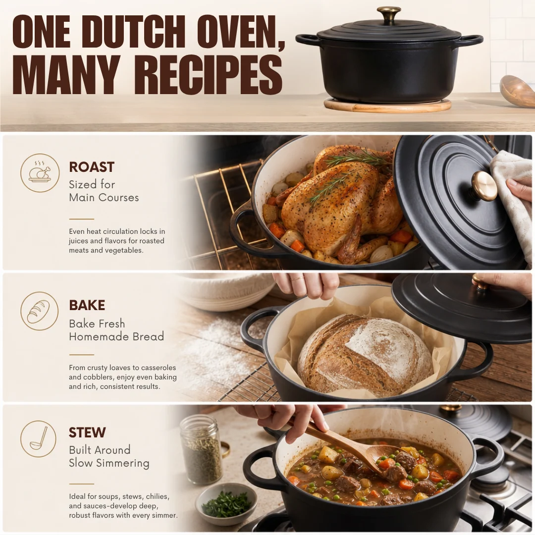 6.4 Quart Enameled Cast Iron Dutch Oven with Lid for Oven Cooking