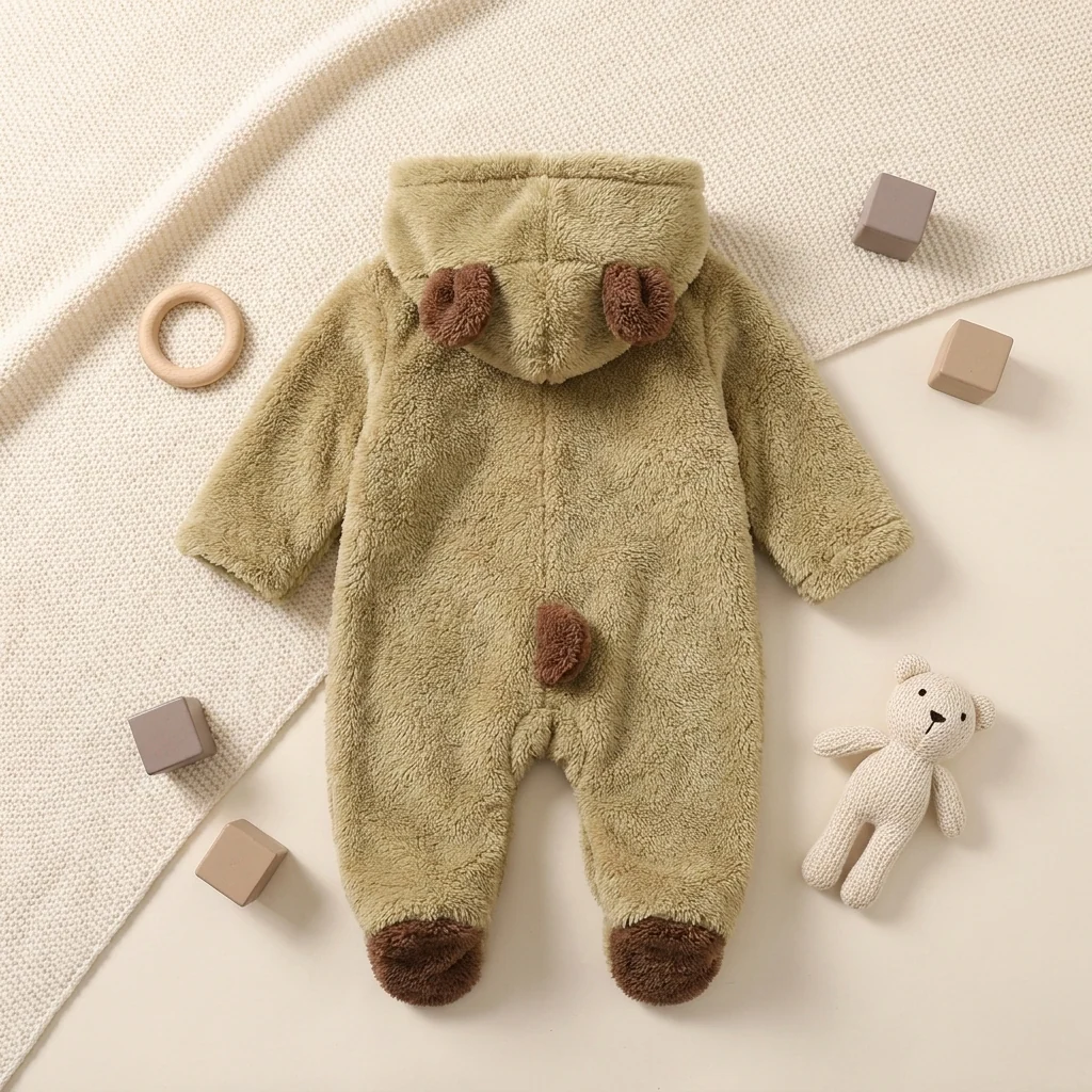 Adorable Baby Romper with Cartoon Bear Design
