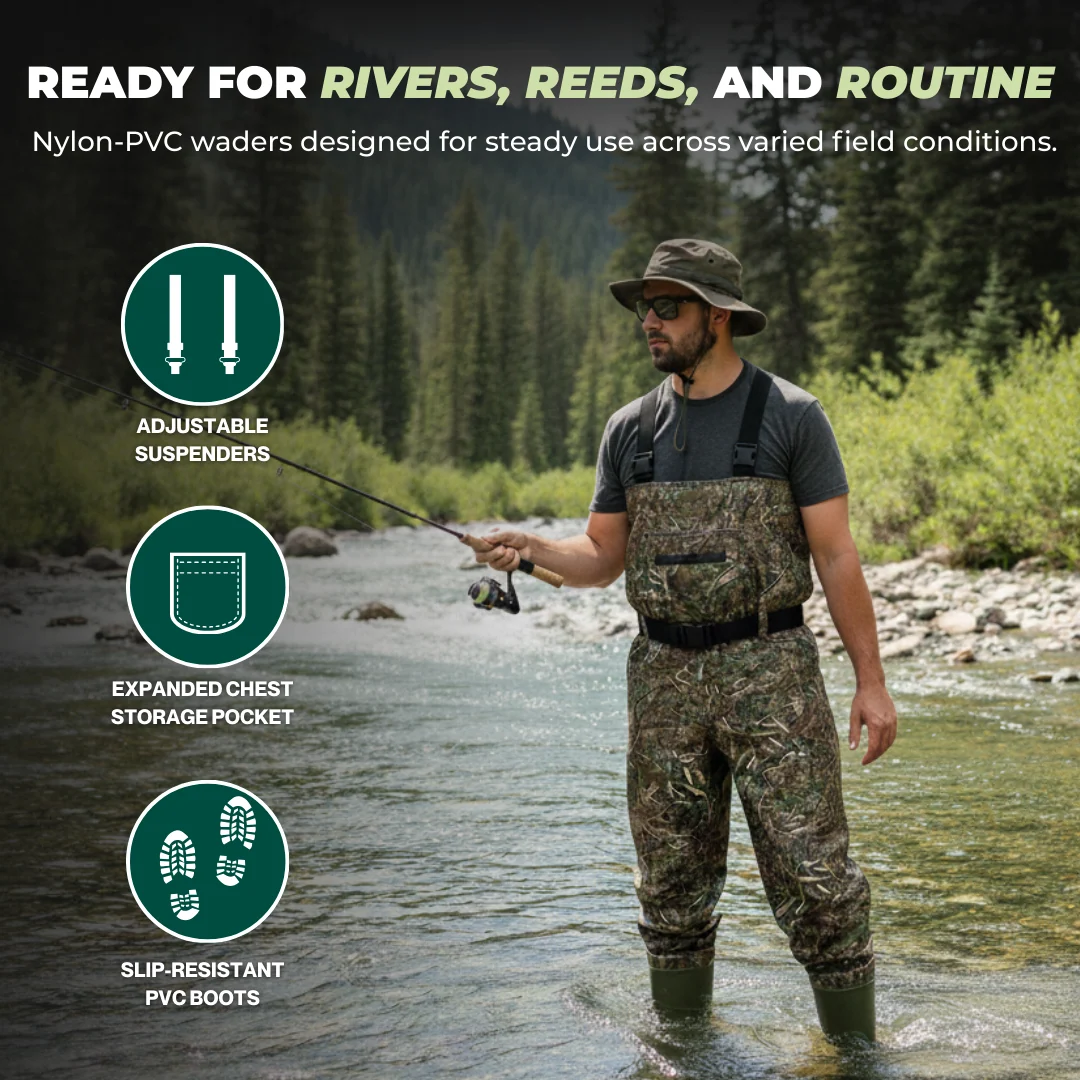Water-Resistant Nylon Chest Waders with Boots for Fishing & Hunting