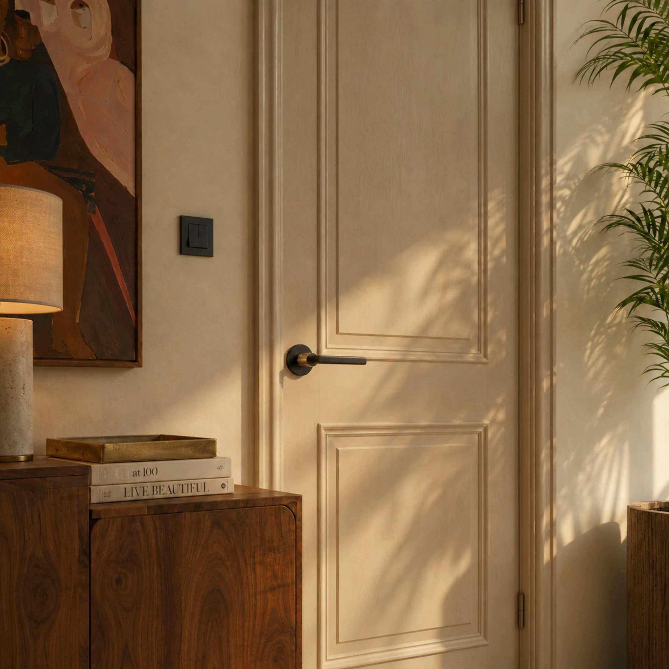 Stylish Ergonomic Brass Door Handle Set in Matte Black Finish - Image 12