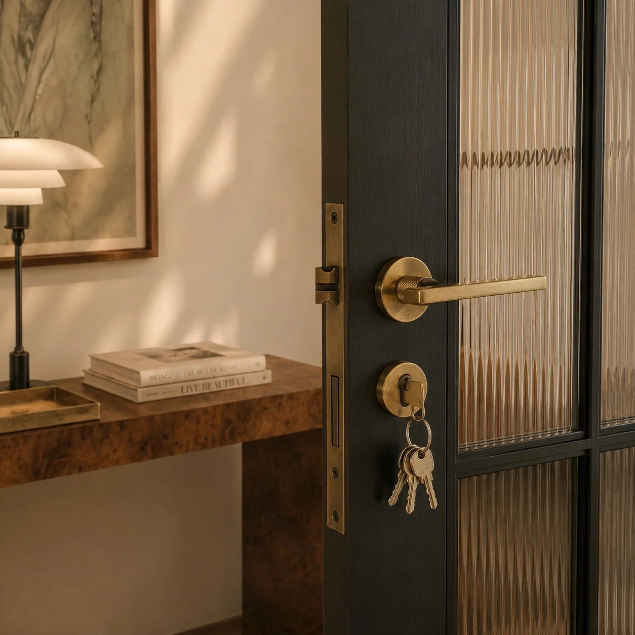 Stylish Ergonomic Brass Door Handle Set in Matte Black Finish - Image 3