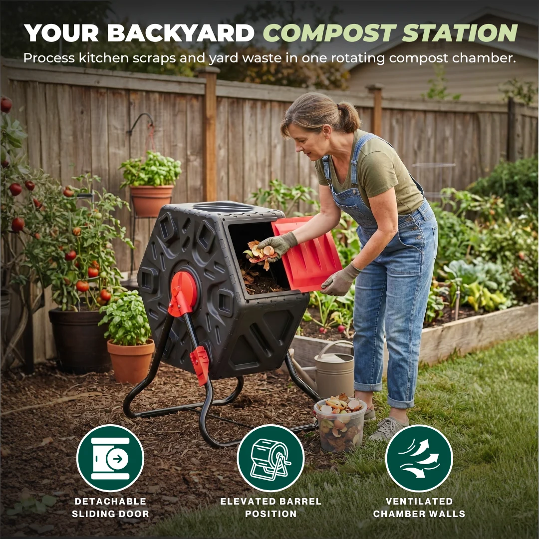 75 L Home Compost Tumbler with Rotating Single Chamber System