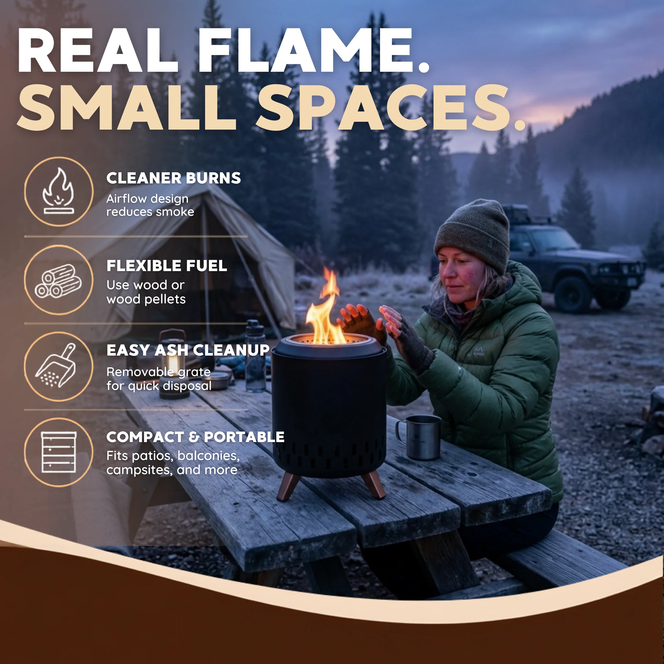 Tabletop Smokeless Fire Pit Stainless Steel Wood Pellet Burner