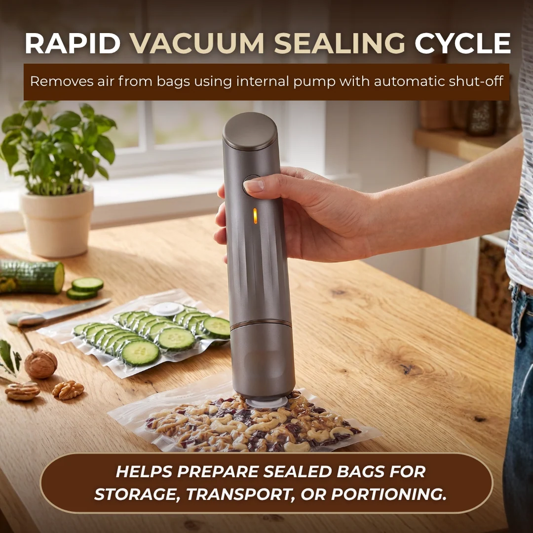Rechargeable Compact Cordless Handheld Vacuum Sealer with Reusable Bag