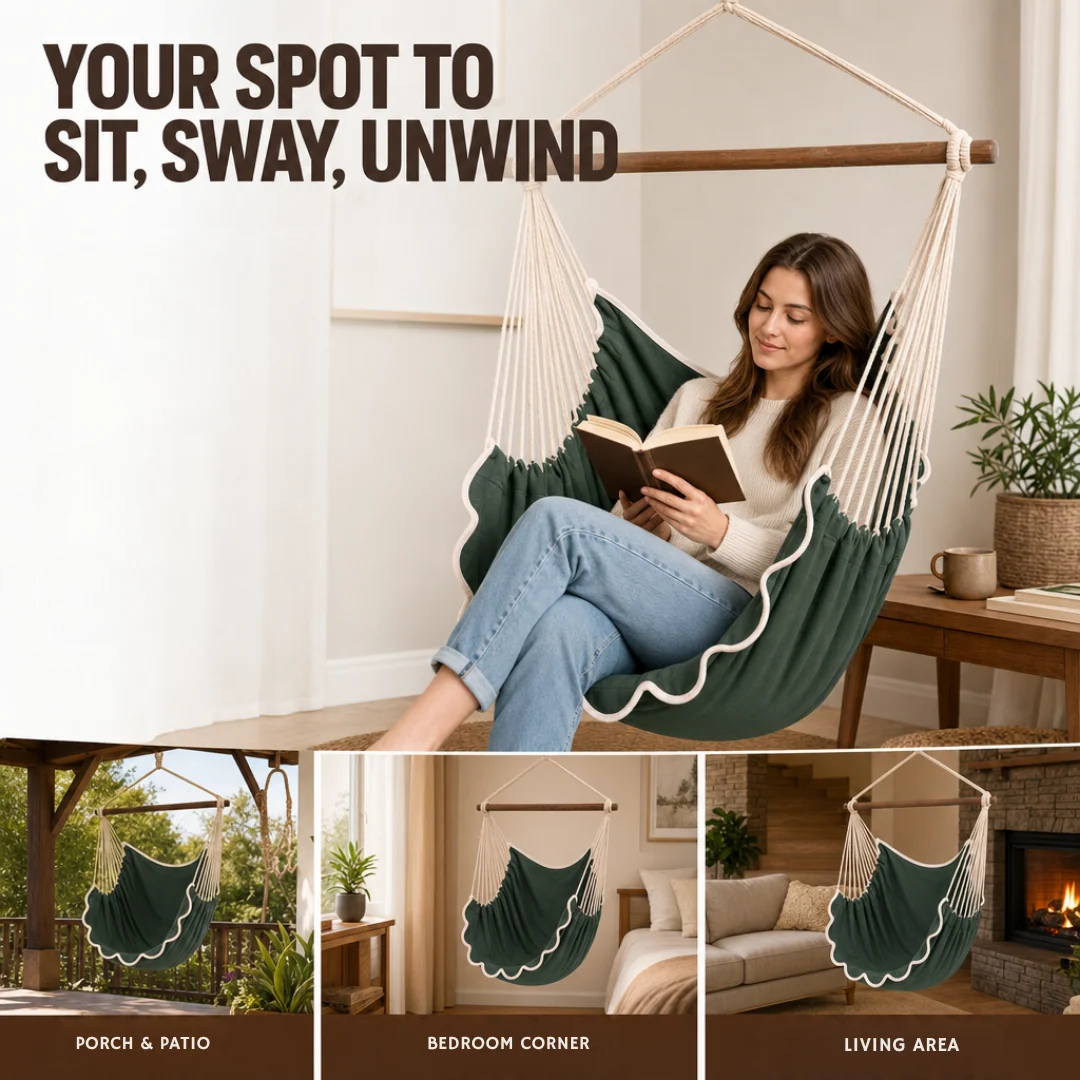 Canvas Hammock Chair Swing with Steel Bar for Patio and Garden