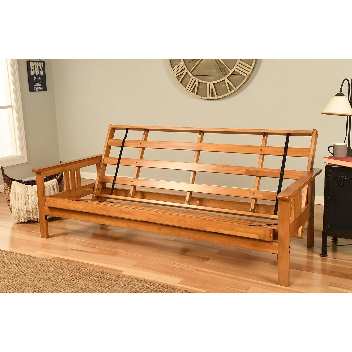 Homestock African Artifacts Full Size Futon Frame Set with Mattress, Easily Converts to Bed, Versatile Design Futon Frame for All Spaces, 33"H x 79"L x 37"D-Color:Linen Charcoal,Size:Barbados - Image 138