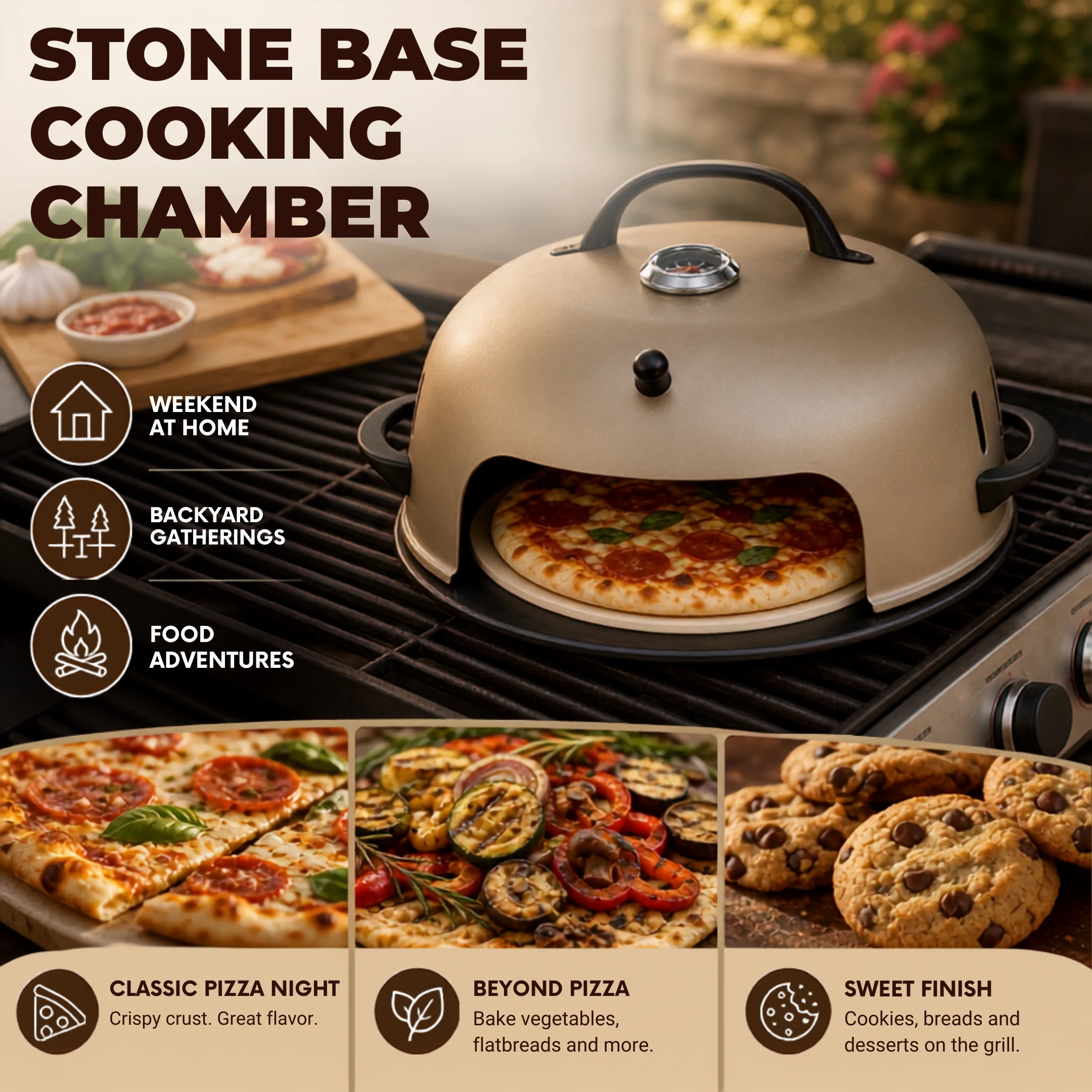 Pizza Oven for Grill Tops with Ceramic Stone for 12 in Pizzas