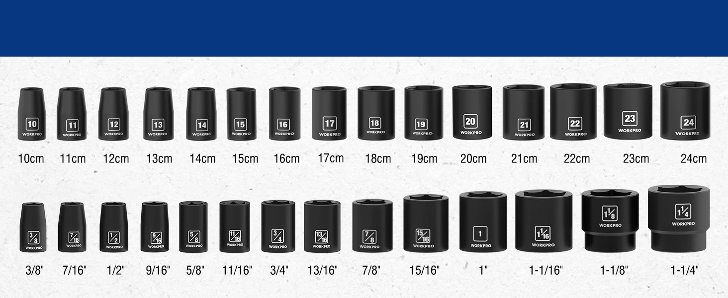 Set of black socket adapters with size labels, showing innovation and quality in a durable, secure design