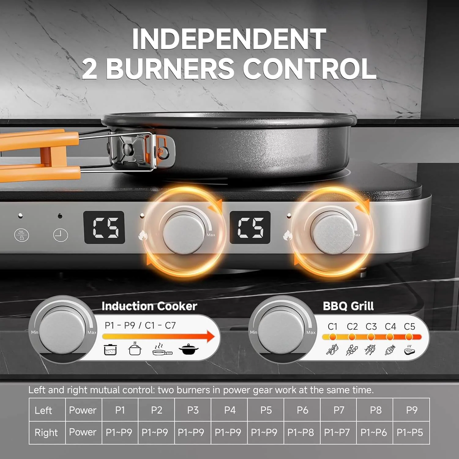 AMZCHEF Double Induction Cooktop with Removable Iron Cast Griddle Pan Grey 3