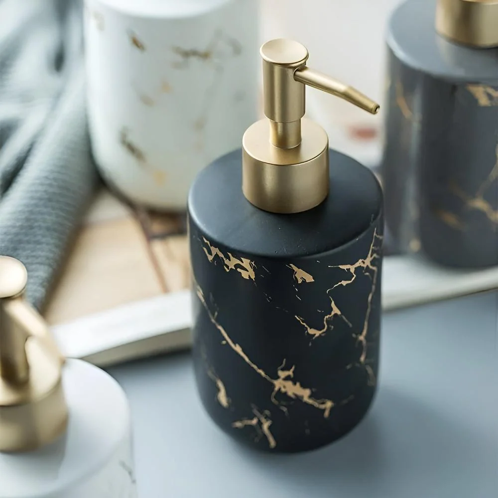 Soap Dispenser Ceramic Marble Gold Veins 400 ml - Image 3