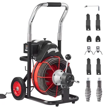 Drain Cleaner Machine Electric Drain Auger 100FT x 3/8 In Auto Feed