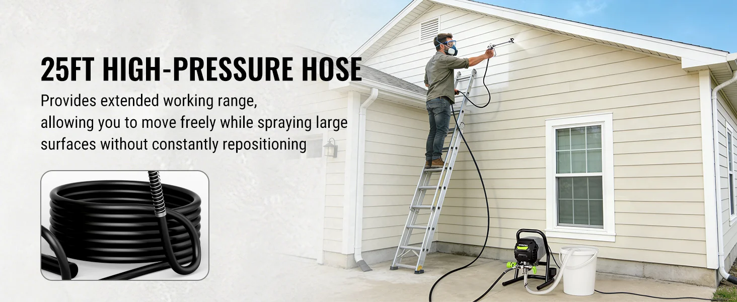Man using a pressure washer on a house wall, with innovation and quality shown by the hose and nozzle