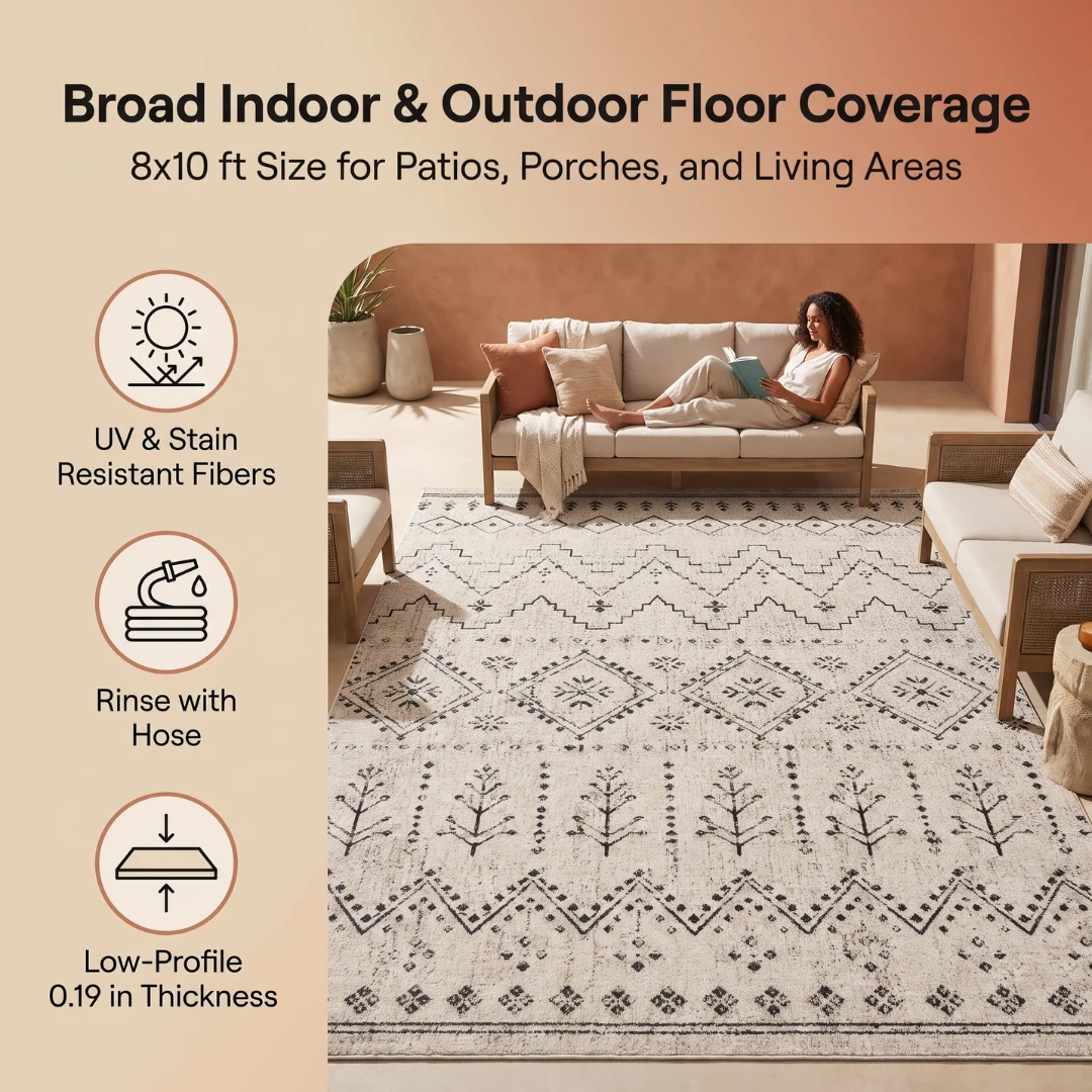 Moroccan Area Rug 8x10 ft Natural Polypropylene Textured Weave