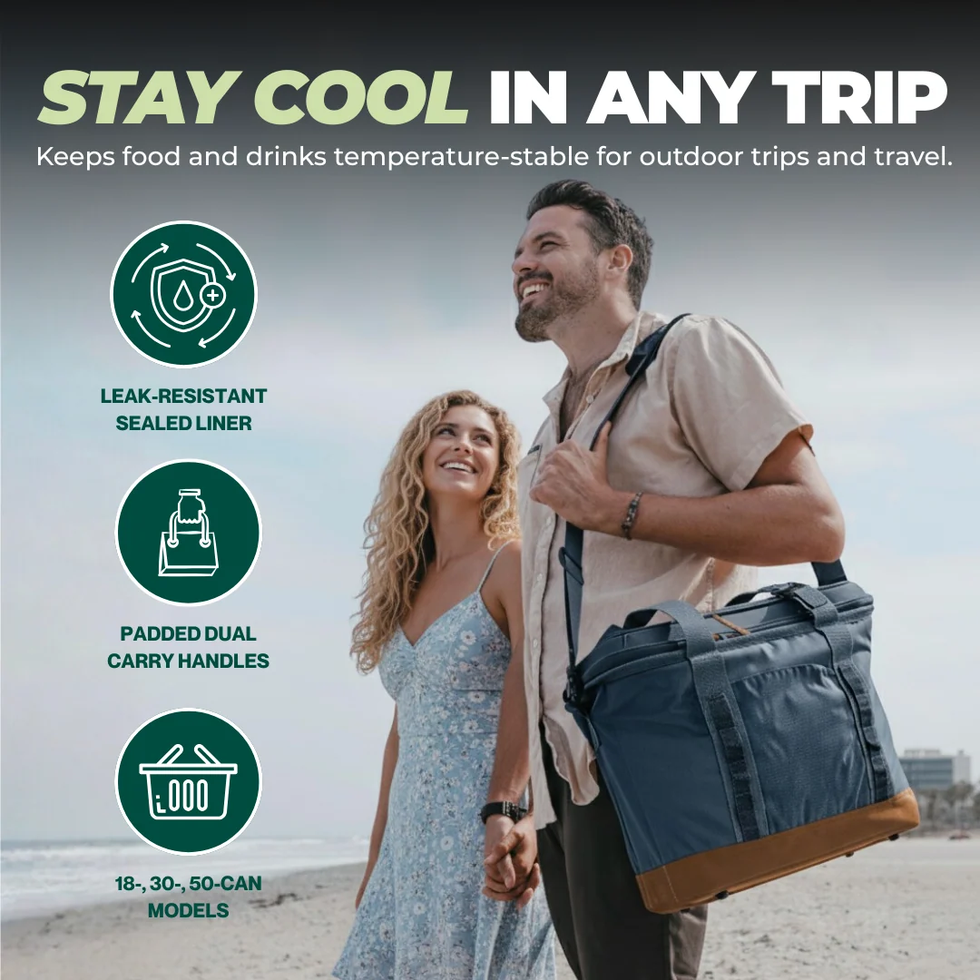 Collapsible Insulated Cooler Bag, Leak-Resistant Folding Cooler Tote