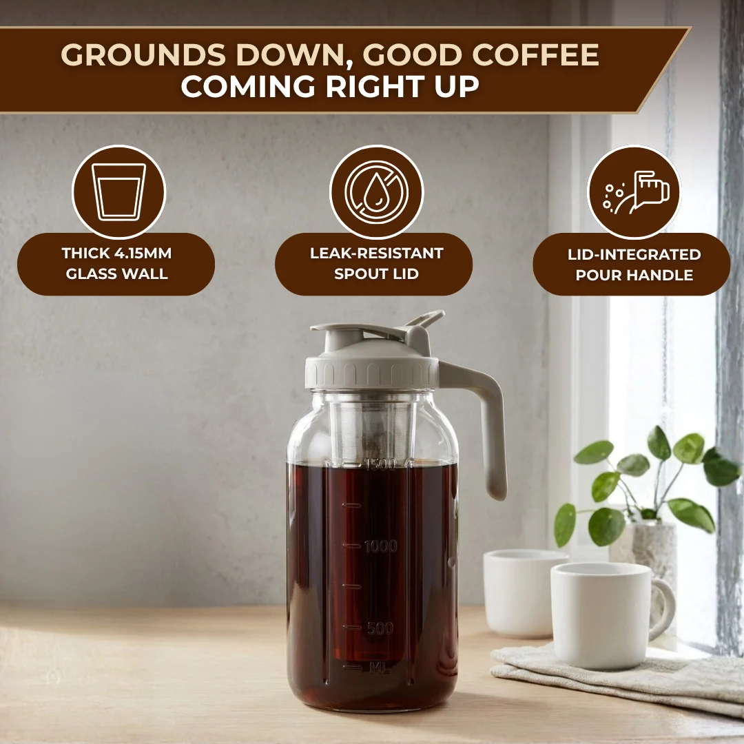 64oz Cold Brew Coffee Maker Glass Mason Pitcher with Filter and Lid
