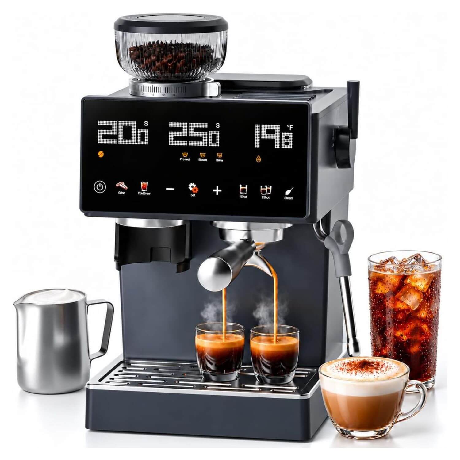 AMZCHEF Espresso Machine with Grinder 1500W 1