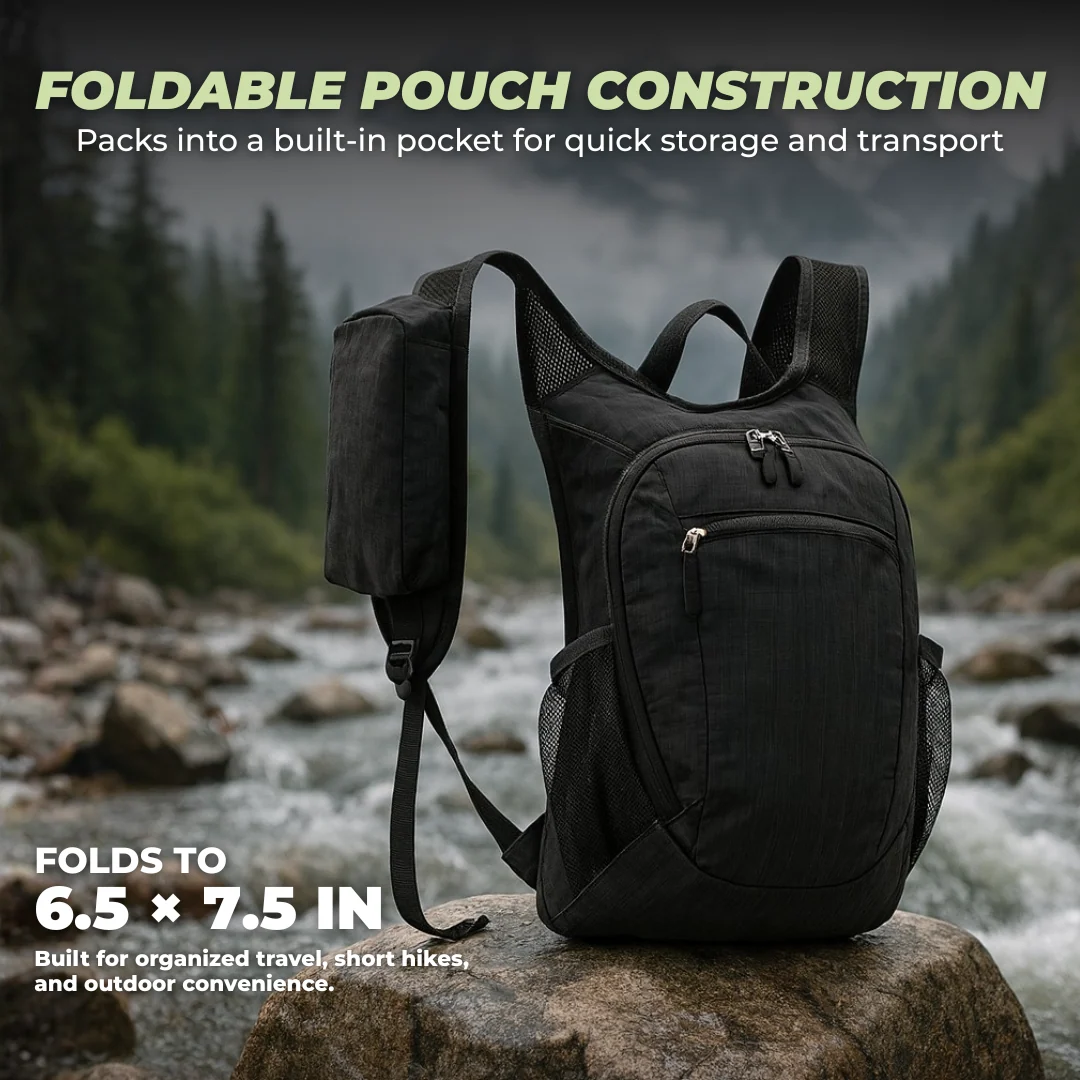 10L Foldable Hiking Backpack with Chest Strap and Strap Pockets
