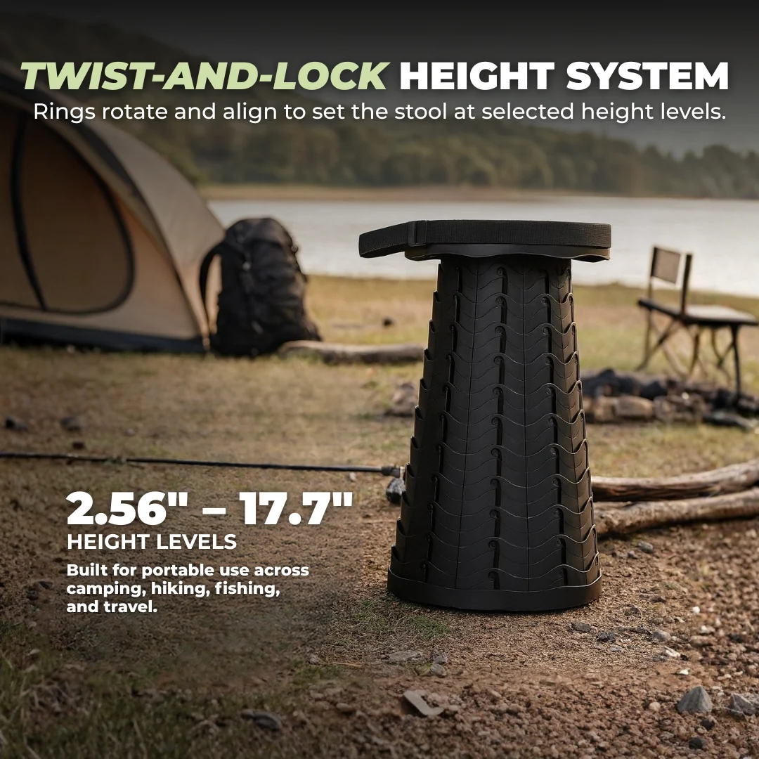 Adjustable Folding Telescoping Stool for Camping Hiking and Travel