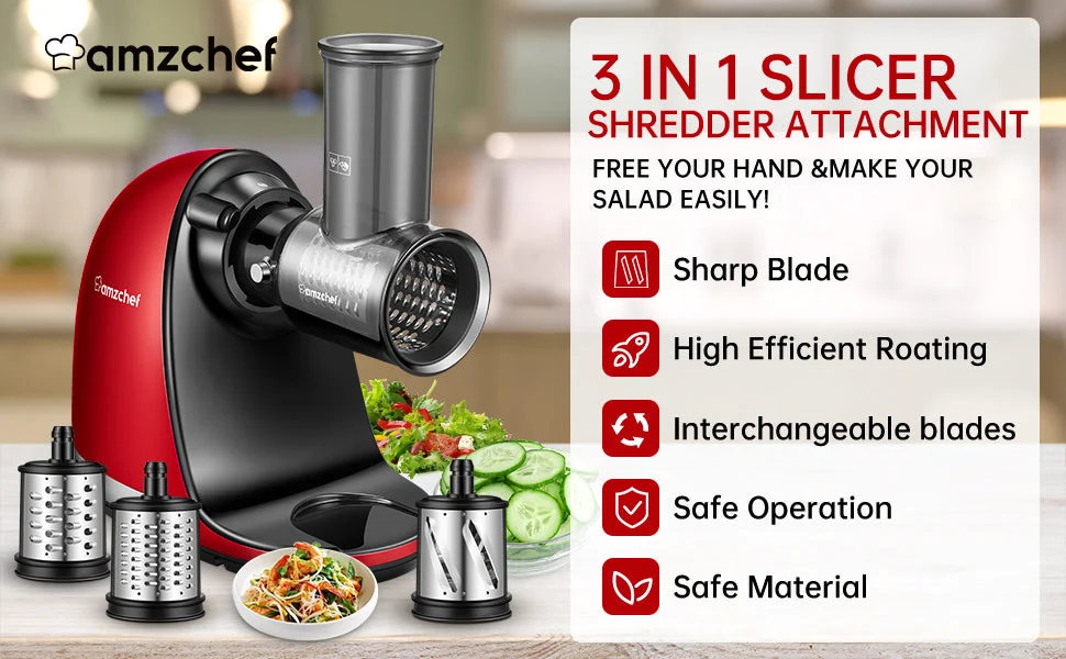 AMZCHEF Slow Juicer food slicers cheese grater attachment 2