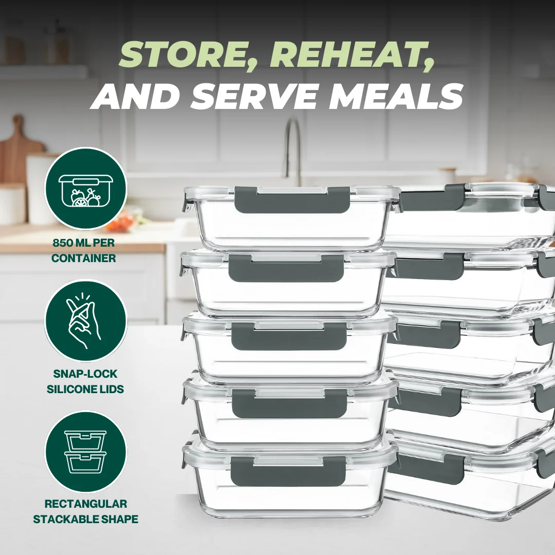Glass Meal Prep Containers with Lids for Storage and Reheating