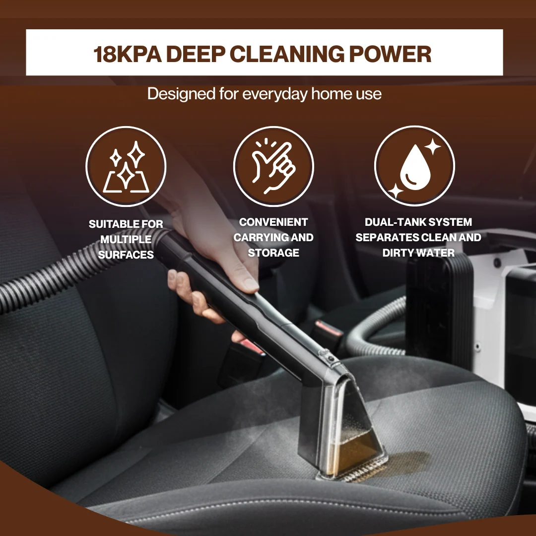 Portable 18Kpa Carpet and Upholstery Cleaner with Dual Tank Design