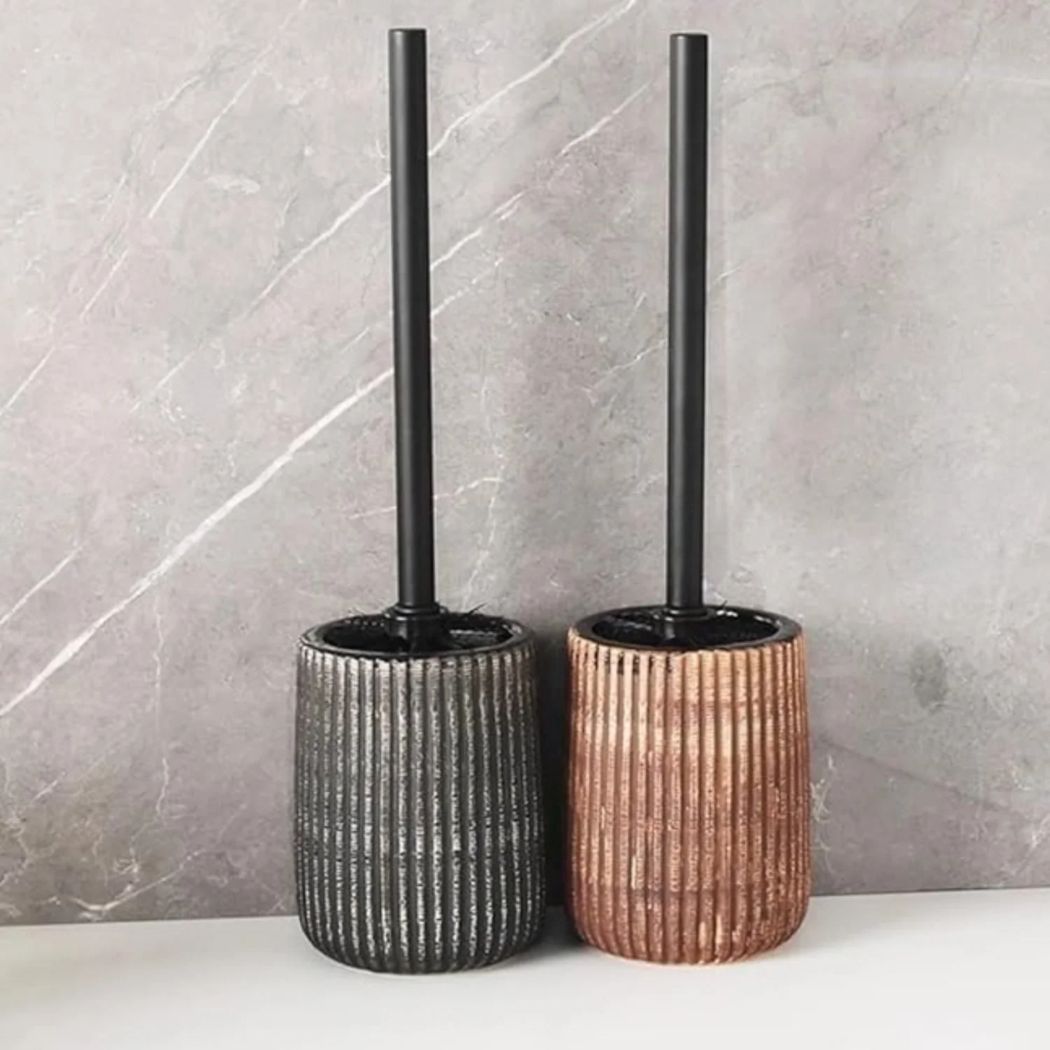 Toilet Brush & Holder Ribbed Ceramic Floor-Mounted - Image 5