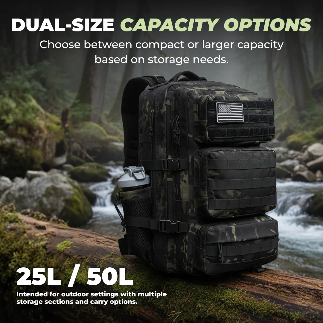 Tactical Backpack with MOLLE Storage and Multiple Compartments