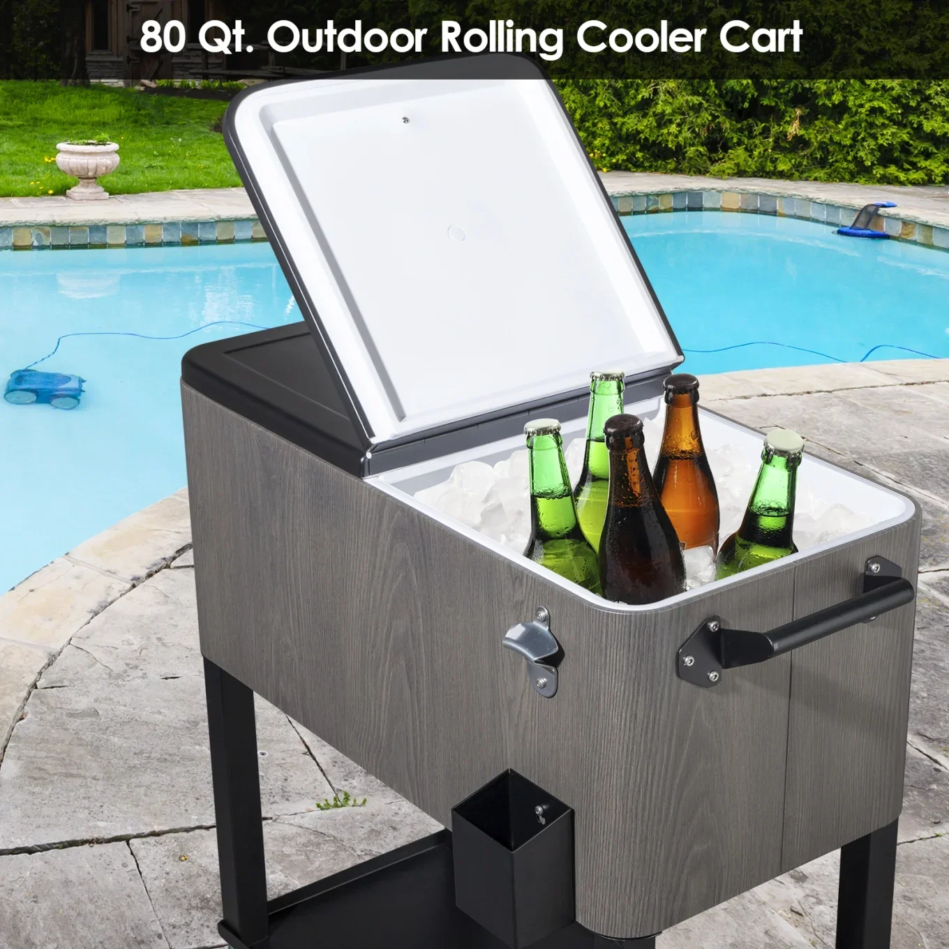 80Qt All-In-One Cooler Cart With Bottle Opener, Lower Storage Shelf and Cap Catcher, Outdoor Party Rolling Cooler With Lockable Wheels For Pool Side, Patio, Balcony, Mint(33.07 x 15.16 x 35.83)" - Image 34