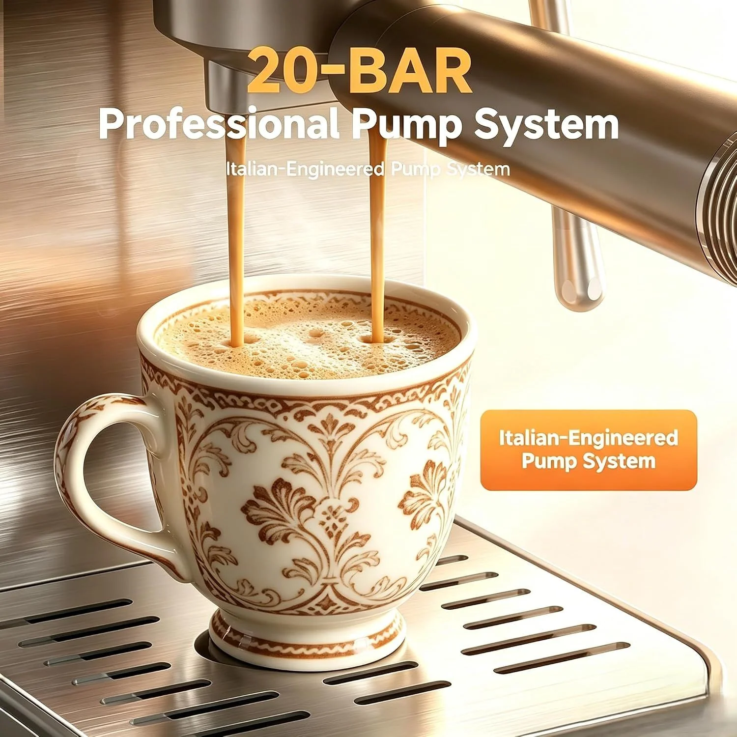 AMZCHEF 20 Bar Espresso Machine Self Cleaning LCD 3