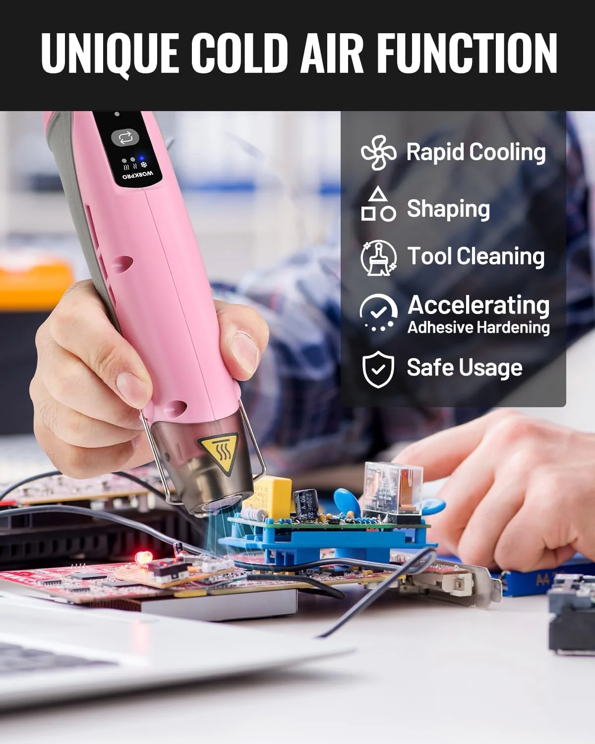 WORKPRO 7.2V Mini Cordless Heat Gun, 842°F Heating, 3 Temp Settings - Image 5