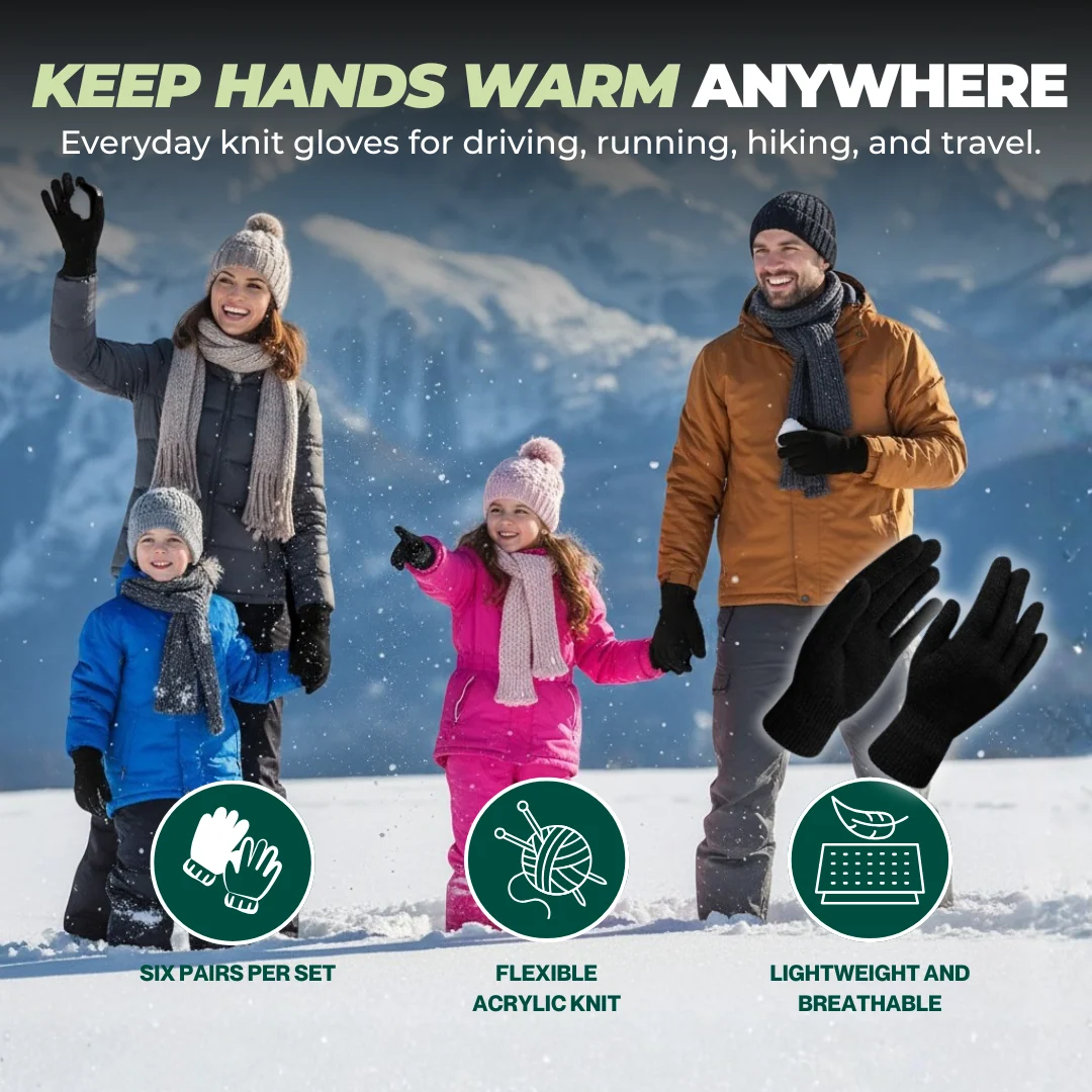 6 Pair Set Unisex Acrylic Knit Gloves for Winter Use