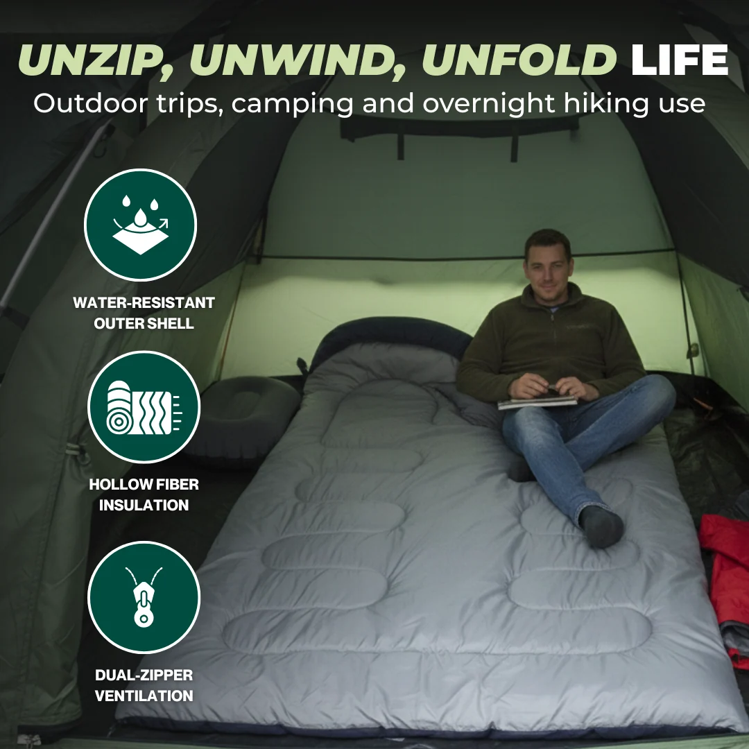 Camping Sleeping Bag with Water-Resistant Shell for Cold-Season Use