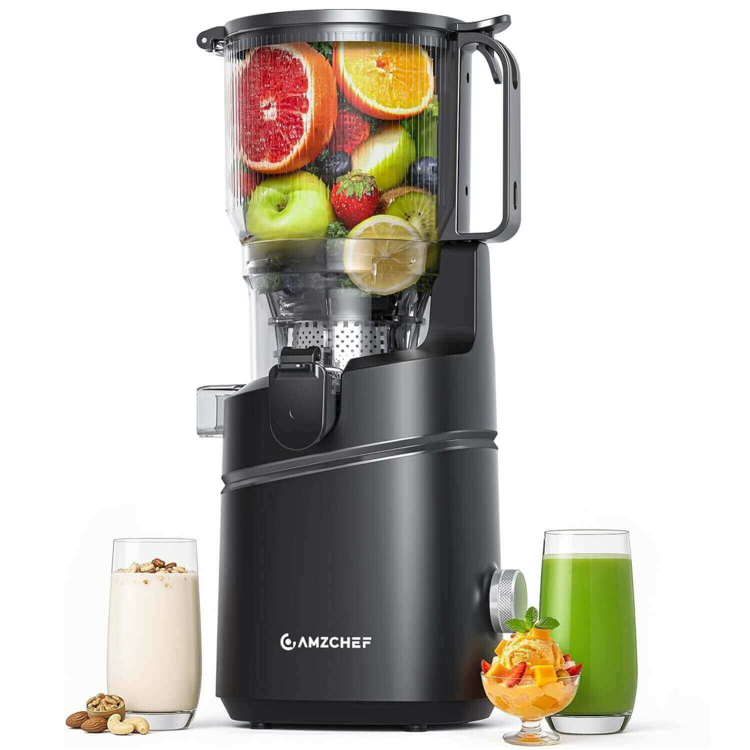 AMZCHEF Slow Masticating Juicer| 6.5" Extra-Large Feed Chute High-Yield Cold Press for Vegetables & Fruit 1