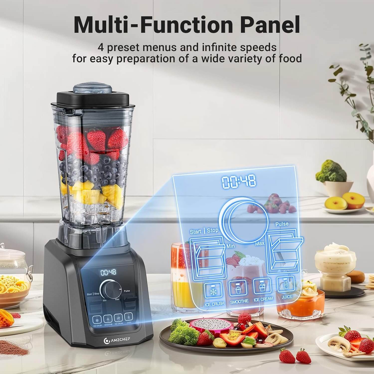 Amzchef 1200W Blenders 68oz. Pitcher with 4 Preset Menus 2