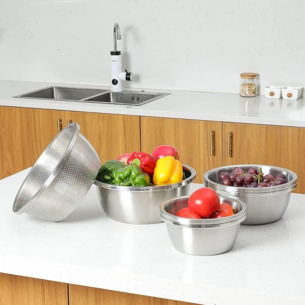 Colander & Mixing Bowl Set Fine Mesh Stainless Steel - Image 5