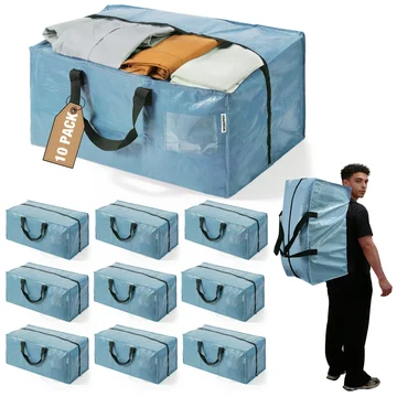 WORKPRO 10 Pack Extra Large Moving Bags with Zippers & Carrying Handles Backpack Straps, Heavy-Duty Storage Tote for Space Saving & Storage, Alternative to Moving Box (Dusty Blue)