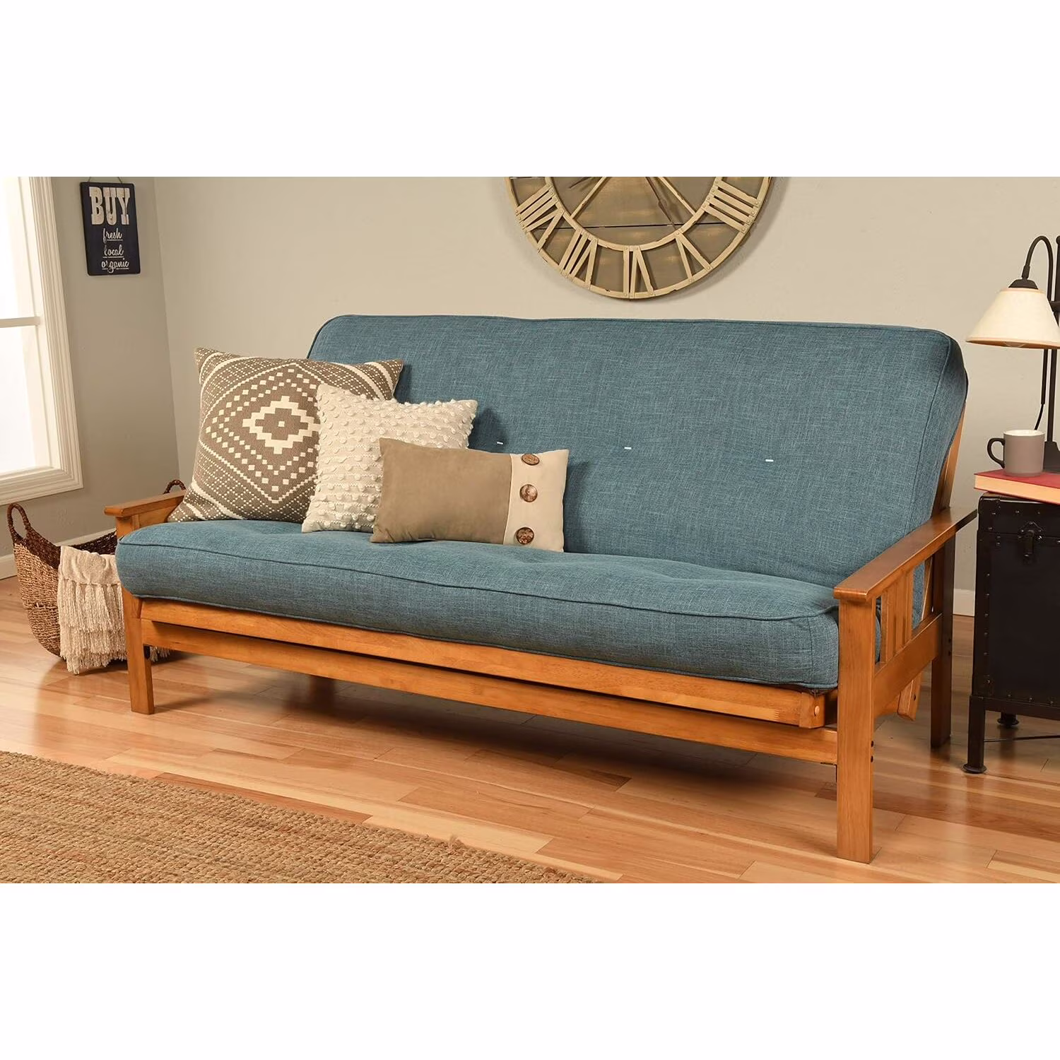Homestock African Artifacts Full Size Futon Frame Set with Mattress, Easily Converts to Bed, Versatile Design Futon Frame for All Spaces, 33"H x 79"L x 37"D-Color:Linen Charcoal,Size:Barbados - Image 60