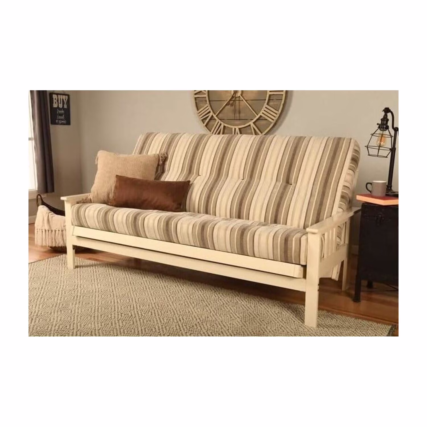 Homestock African Artifacts Full Size Futon Frame Set with Mattress, Easily Converts to Bed, Versatile Design Futon Frame for All Spaces, 33"H x 79"L x 37"D-Color:Linen Charcoal,Size:Barbados - Image 27