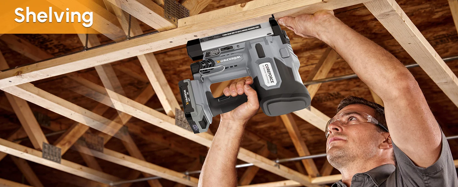 Wood framing with a worker using an innovation tool, showing quality workmanship in a workshop setting
