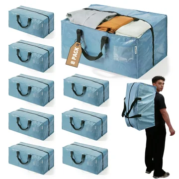 WORKPRO 8 Pack Extra Large Moving Bags with Zippers & Carrying Handles Backpack Straps, Heavy-Duty Storage Tote for Space Saving & Storage, Alternative to Moving Box (Dusty Blue)