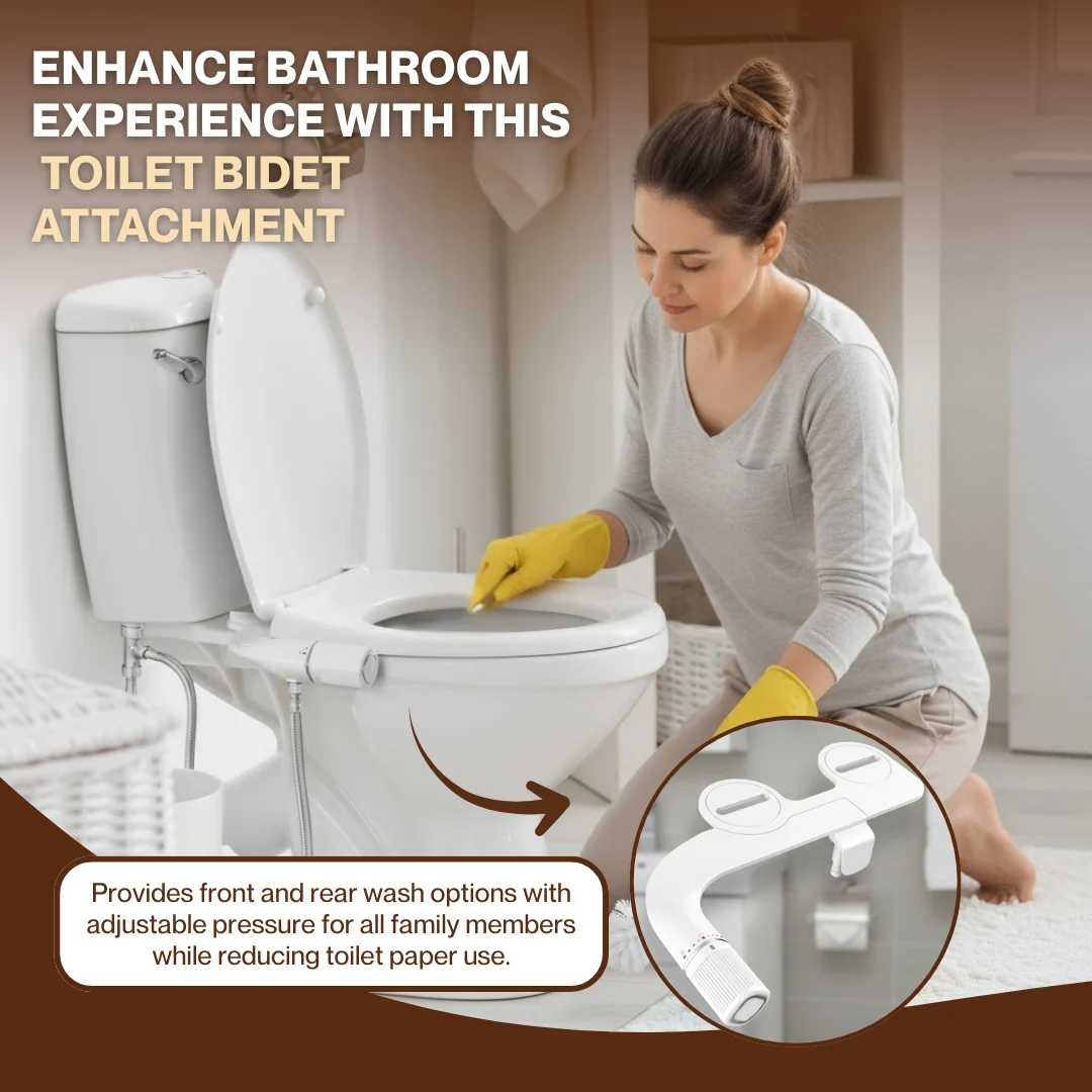 Toilet Bidet Attachment with Dual Nozzle, Water Control, Manual Knob