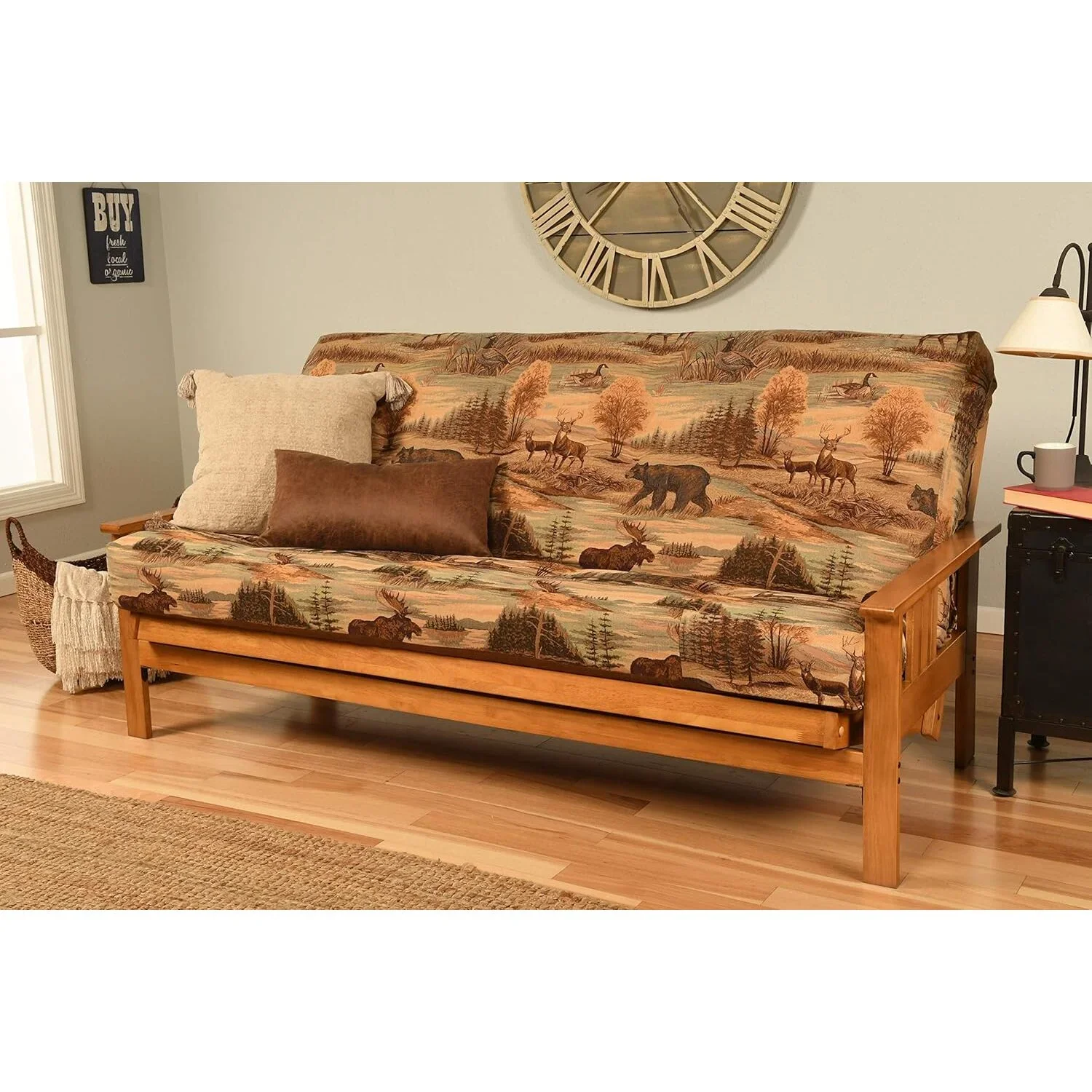 Homestock African Artifacts Full Size Futon Frame Set with Mattress, Easily Converts to Bed, Versatile Design Futon Frame for All Spaces, 33"H x 79"L x 37"D-Color:Linen Charcoal,Size:Barbados - Image 136