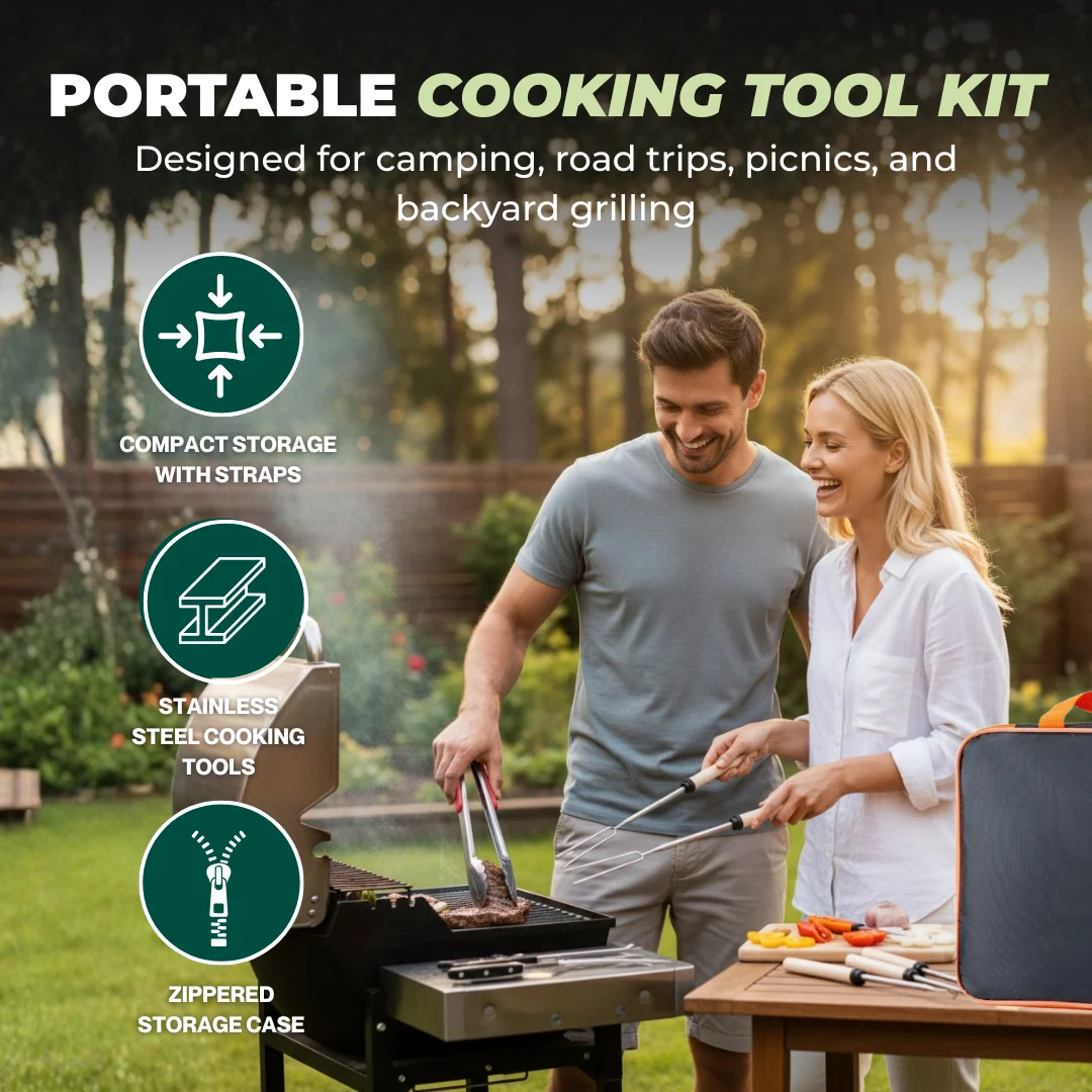 Outdoor Cooking Utensil Set with Stainless Steel Tools & Travel Bag