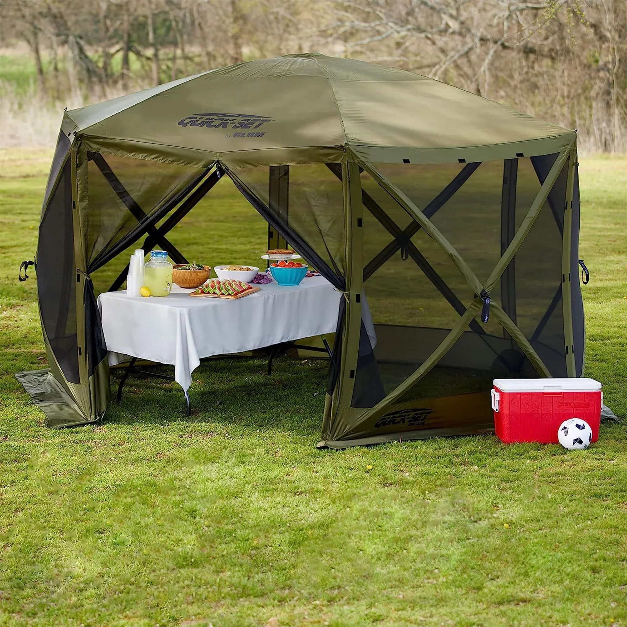 CLAM Quick-Set Pavilion 12.5 x 12.5' Portable Outdoor Canopy Shelter, Green - Image 10