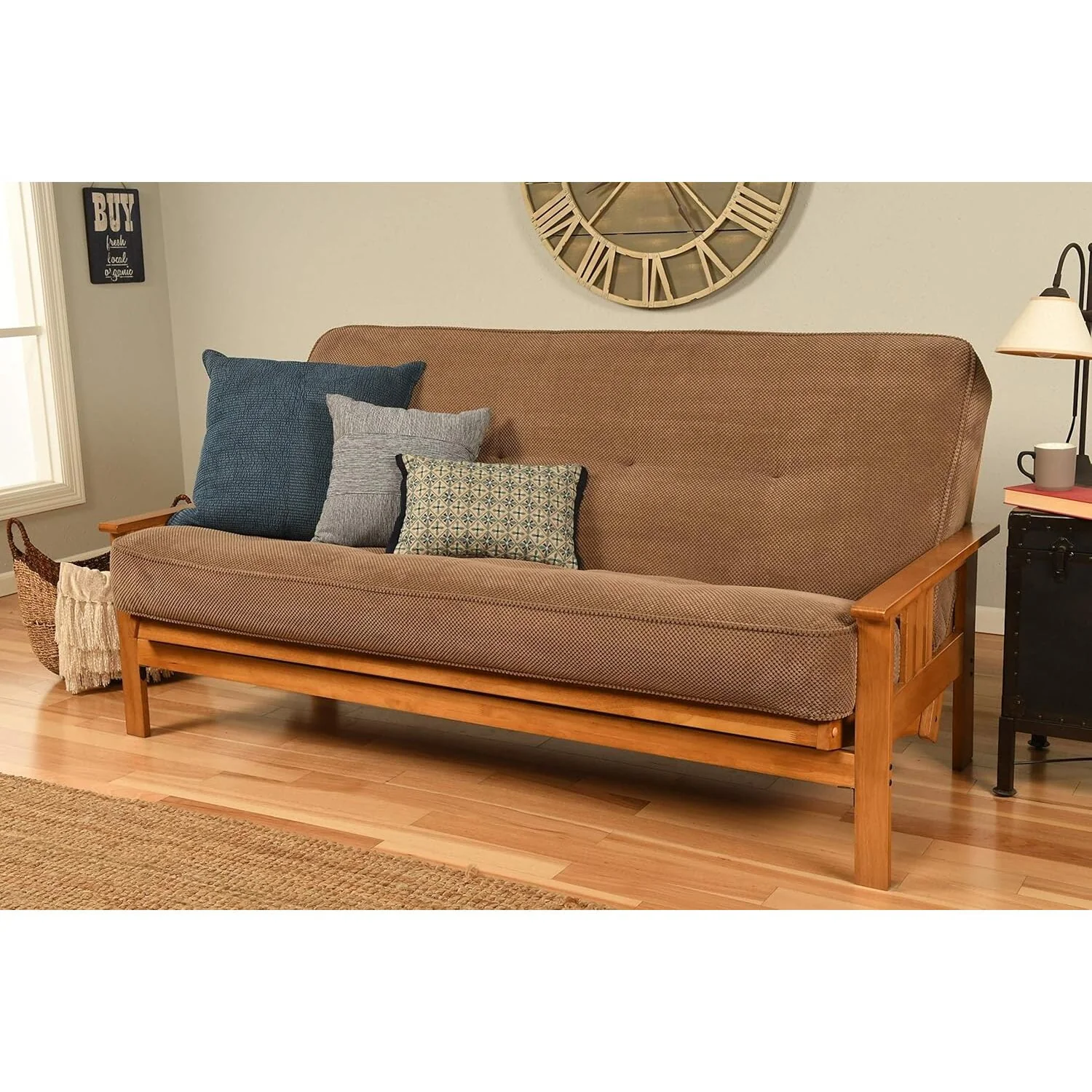 Homestock African Artifacts Full Size Futon Frame Set with Mattress, Easily Converts to Bed, Versatile Design Futon Frame for All Spaces, 33"H x 79"L x 37"D-Color:Linen Charcoal,Size:Barbados - Image 105