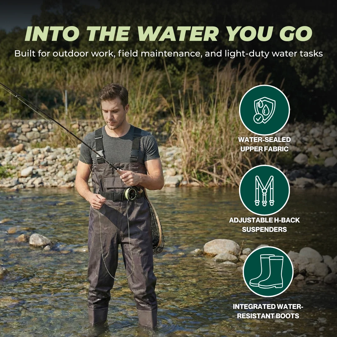 Water-Resistant Nylon PVC Chest Waders with Integrated Boots