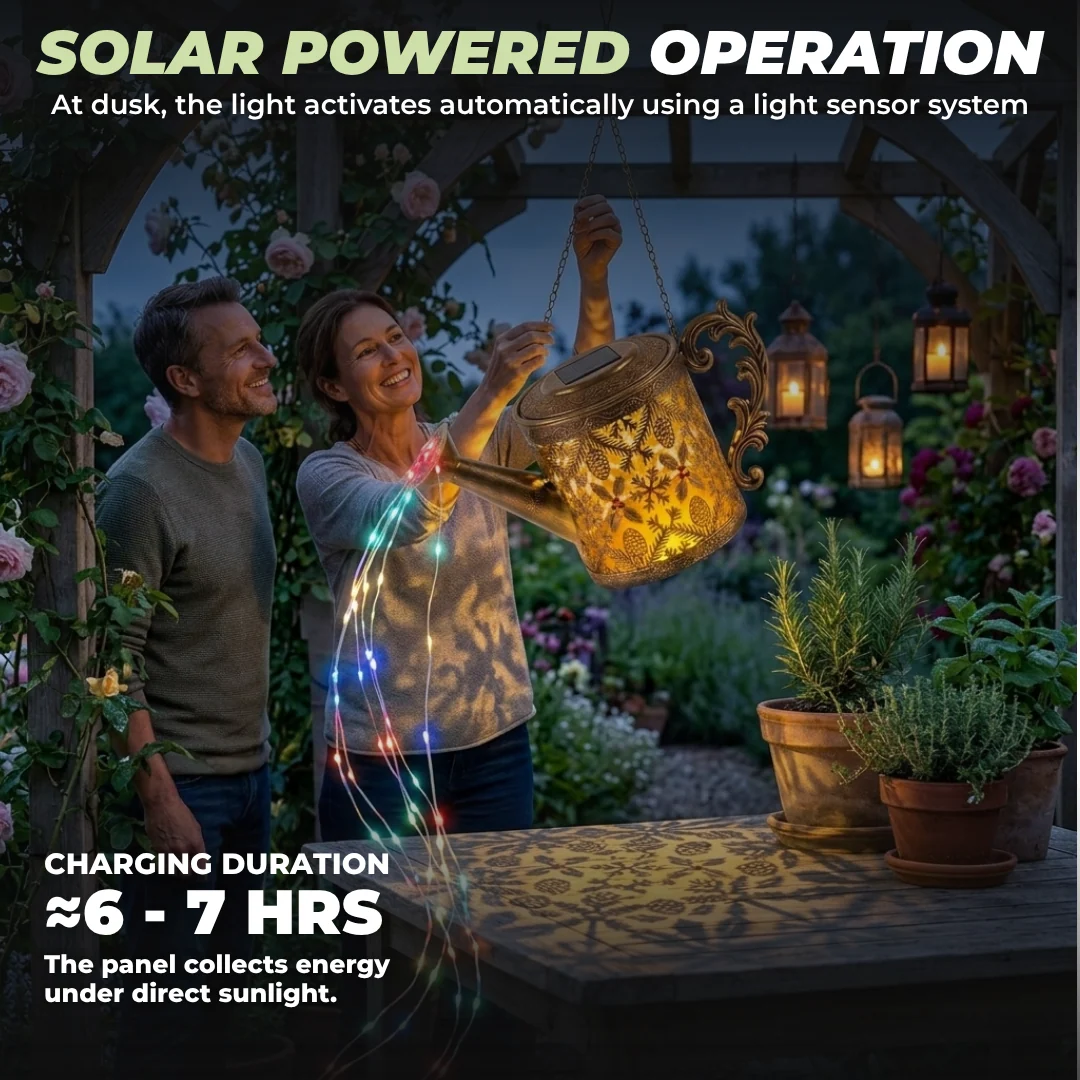 Solar Watering Can Hanging Garden Light with 8 Lighting Modes
