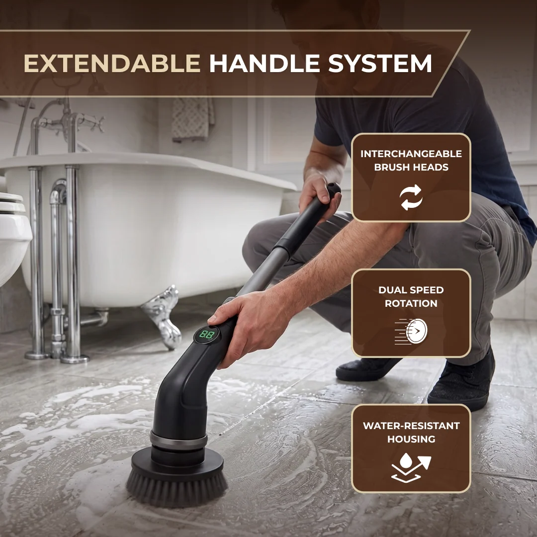 Cordless Electric Spin Scrubber with 7 Heads and Extendable Handle