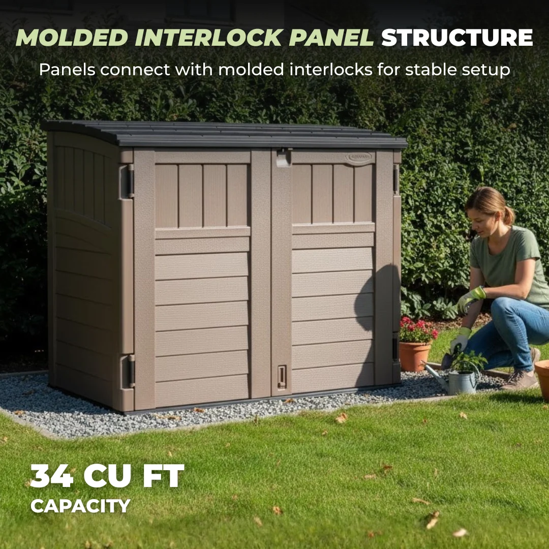 34 Cu Ft Horizontal Resin Outdoor Storage Shed with Floor Base