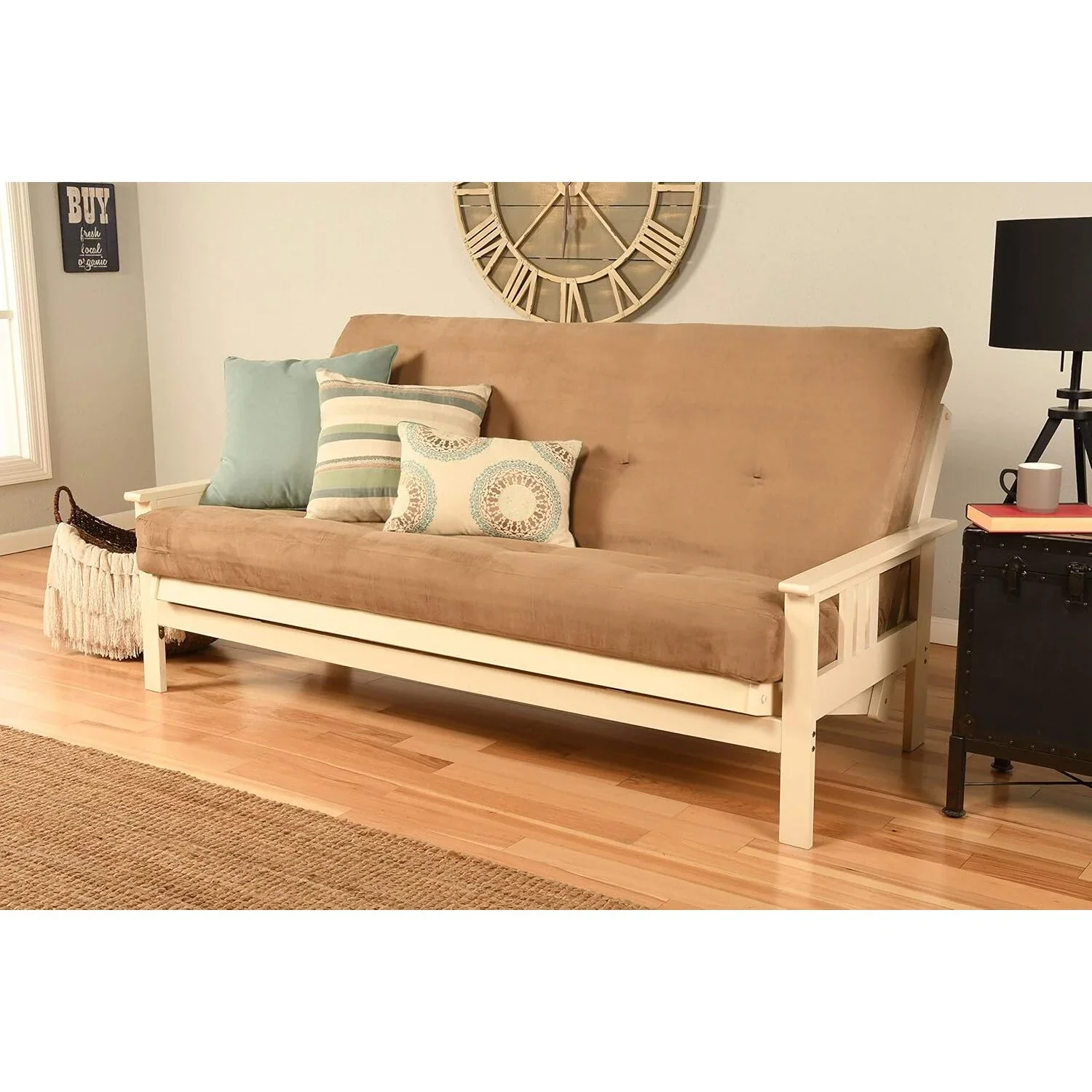 Homestock African Artifacts Full Size Futon Frame Set with Mattress, Easily Converts to Bed, Versatile Design Futon Frame for All Spaces, 33"H x 79"L x 37"D-Color:Linen Charcoal,Size:Barbados - Image 72